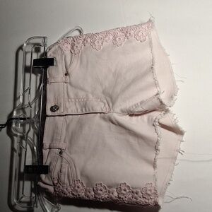 Jordache Light Pink Lace Trim Jean Shorts